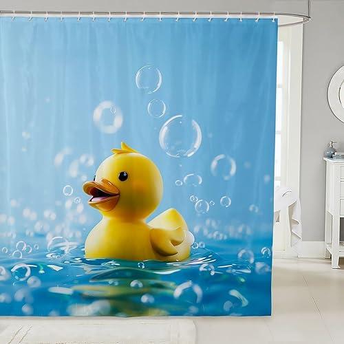 Erosebridal Kids Cute Duck Bathroom Decor for Girls Boys - Yellow Rubber Duck Shower Curtain Set, Cartoon Pet Animal Print Bathroom Set 72 x 72 Inch, Kawaii Ducks Fabric Shower Curtain