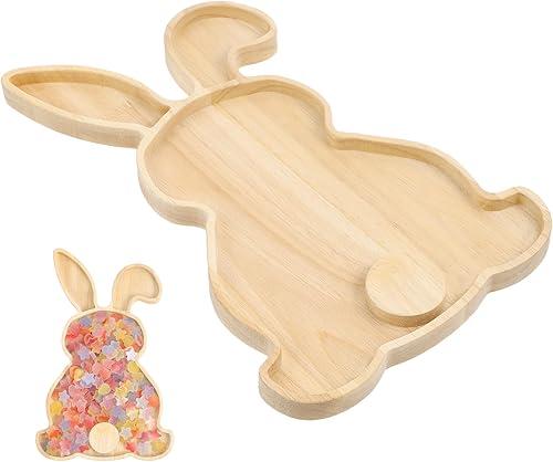 Yardwe Easter Bunny Wooden Serving Tray, Rabbit Shape Food Tray for Snacks Fruit Charcuterie Board Holiday Party Dining, 11.22 X 7.08 Inch
