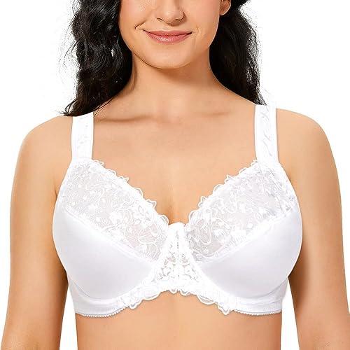 TELIMUSSTO Women's Full Coverage Floral Lace Underwired Bra Plus Size Non Padded Comfort Bra