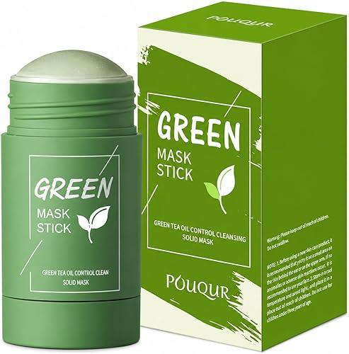 Green Tea Mask Stick40g, Facial Cleansing Mask Stick for Skincare Routine, Easy Glide Clay Mask Stick for T-Zone and Face, Refreshing Rinse. for Daily Beauty Care (Green Tea Mask Stick40g-2pieces)