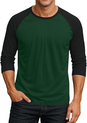 Mens Comfortable 3/4 Sleeve Shirts Classic Crewneck Raglan Tops Fall Big and Tall Shirt Color Blocked Clothes
