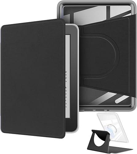 360 Degree Rotating Case for 6.8" Kindle Paperwhite (11th Generation-2021 Release), Detachable Magnetic Design Protective Adjustable Stand Cover Clear Back with Auto Sleep/Wake, Black