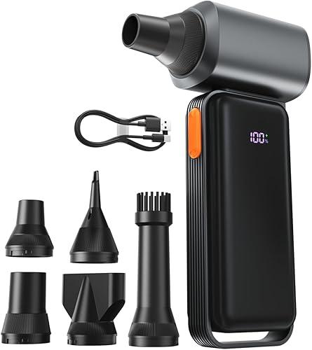Super M200X Electric Air Duster-150,000RPM Cordless Mini Blower, Rechargeable Compressed Air Duster, Max Airflow Brushless Motor, 5-Speed HD Display, for PC, Keyboard, Car, Outdoor