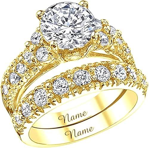 14K Gold 3.0 CT Lab Grown Diamond Bridal Set for Her, IGI Certified, DE-Color, VS, 10K 14K 18K Gold Diamond Wedding Ring Set for Women, 1.0 Cttw Accent for Engagement, US Size 4-18