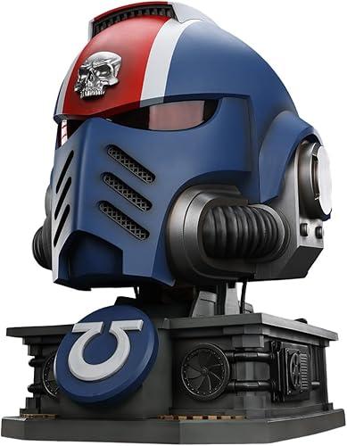 JOYTOY Warhammer 40K Space Marines Ultramarines Lieutenant Titus' MKX Helmet & Display Stand, 1:1 Scale Action Figure Mecha Joy Toy Collection Model 17.3 inch