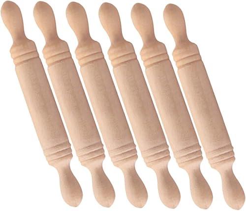UPKOCH 6pcs Mini Wooden Rolling Pins for Creative Play Miniature Dough Roller Craft Tool Dollhouse Kitchen Decor for Hand-eye Coordination and Imaginative Activities