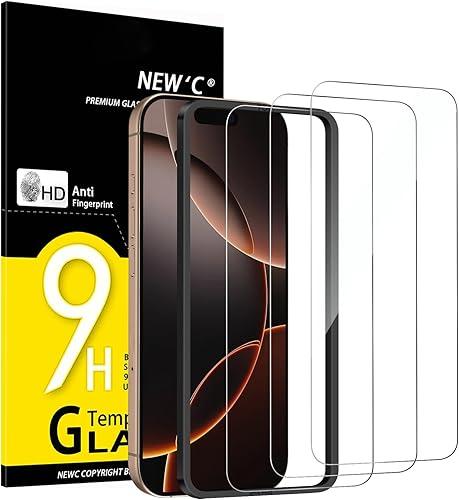 NEW'C 3 Pack Designed for iPhone 17/17 Pro, iPhone 16 Pro Screen Protector (6.3 inches), Enhanced Tempered Glass Protection with easy installation tool included, Case Friendly