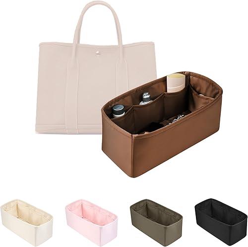 Tote Purse Organizer Insert, Lightweight & Soft Satin Fabric with Pockets, Ideal for Travel, Shopping, and Daily Use, Multicolor Options, Fits Garden Party 23(Gold,GP23)