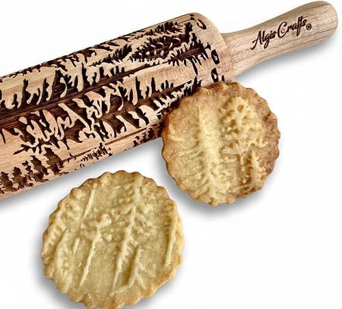 Kid Size Embossing Rolling Pin FOREST. Laser Engraved Dough Roller for Embossed Cookies Gift for Kid Boy, Girl Birthday by Algis Crafts