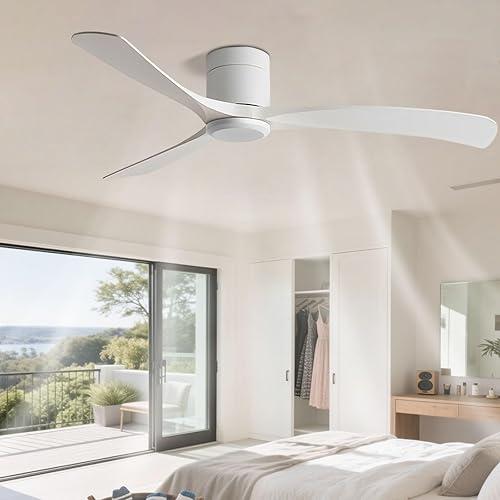 Flush Mount 38in Ceiling Fan No Light Modern Quiet Ceiling Fans with Remote Control 6 Speeds Low Profile Ceiling Fan Without Light 3 Blades for Bedroom Living Room Restaurant Patio Indoor