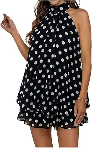 Party Dress for Women Halter Tie Backless Chiffon Mini Dress Sleeveless Going Out Dresses Ruffle Brunch Outfits