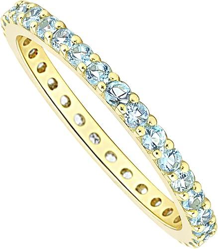 GEMHUB 7.45 Ct Round Cut Blue Aquamarine Eternity Ring 14K Yellow Gold Vermeil Over 925 Sterling Silver Available in US Sizes 4 to 11