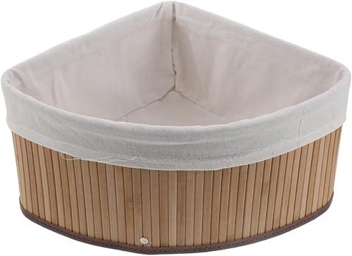 Healifty Bamboo Corner Basket with Cloth Liner - Triangle Storage Organizer for Pantry Shelves - Rustic Woven Storage Bin for Countertop and Closet 10x6.3"