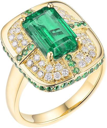 Beautiful Natural Green Emerald Ring Solid 14K White Yellow Gold Engagement Wedding Diamonds Rings for Women Promotion