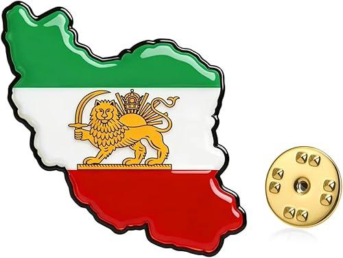 TEAMER Historical Iran Flag Lapel Pins Stainless Steel Persian Lion & Sun Brooch Pins Iran Map Brooch Persian Jewelry For Women Men