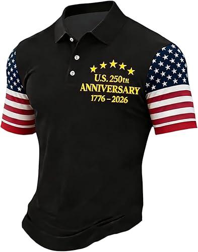 Men's 250Th Anniversary Printed Casual T-Shirt 250 Years of Freedom Shirt American Flag Patriotic, S-5XL
