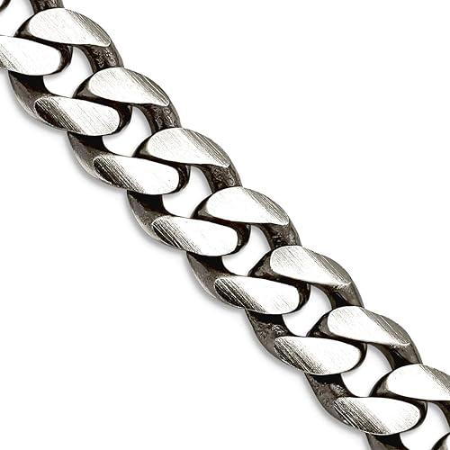 JewelryWeb 925 Sterling Silver Oxidized 9.3mm Curb Chain Necklace Chain Necklace for Women and Men