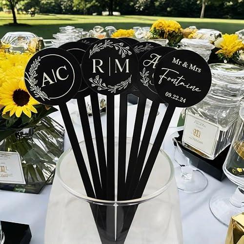 JFS Personalized Drink Stirrers Wedding Drink Tags Stir Swizzle Sticks Cocktail Bar Last Name Wedding Decorations Cocktail Stirrers (100PCS)