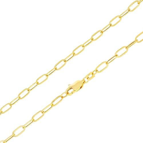 Nuragold 10k Real Yellow Gold Paperclip 3mm Elongated Cable Link Necklace (16"-24") Dainty Italian Jewelry for Men & Women