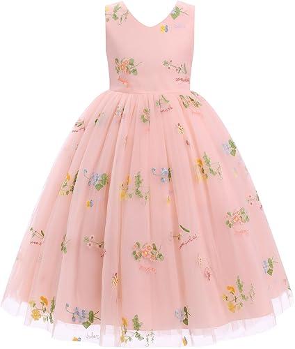 IBTOM CASTLE Flower Girls Tutu Dress Kids Embroidered Wedding Bridesmaid Dress Girl Pirncess Birthday Party Dress Ball Gown