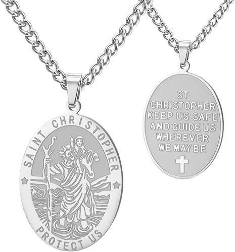 Dreamtimes St Christopher Necklace Bible Verse Pendant Medal Pendant Protection Religious Amulet Jewelry For Men Women Guardian Travel Protection Gift