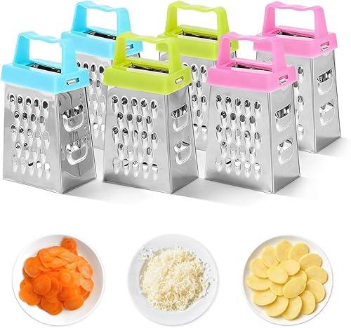 Ciieeo 6 Pcs Mini Cheese Grater Set, 4-Sided Stainless Steel Small Box Graters for Kitchen, Portable Vegetable Shredder & Lemon Zester, Ideal for Garlic, Ginger, Chocolate (Blue, Green, Rose Red)