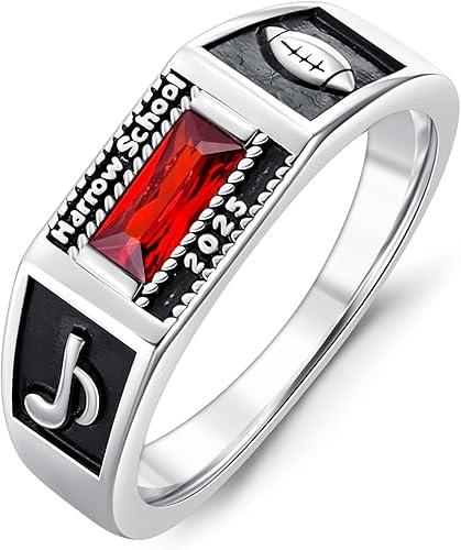 Personalized Class Ring for Men and Women Customized High School College Class Ring with Birthstones in 10K/14K/18K Gold/Sterling Silver Size 4-15 Exquisite Graduation Gift
