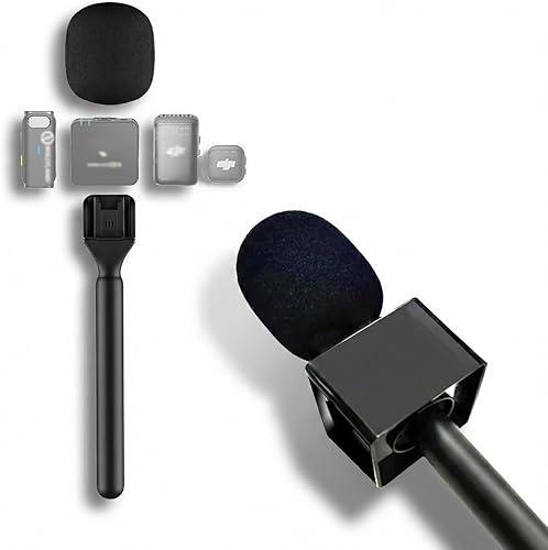 Wireless Microphone Handheld Adapter with Mic Flag & Windshield - Interview Handle Stick Mount for DJI Mic3/2/Mini2/Mini/Pocket 4/3, Rode Wireless GO II, Hollyland Lark - Pro Lavalier Mic Stand Holder