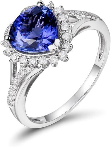 14K/18K White Gold Brilliant Natural Tanzanite Diamond Ring Engagement Wedding Band for Women Promotion