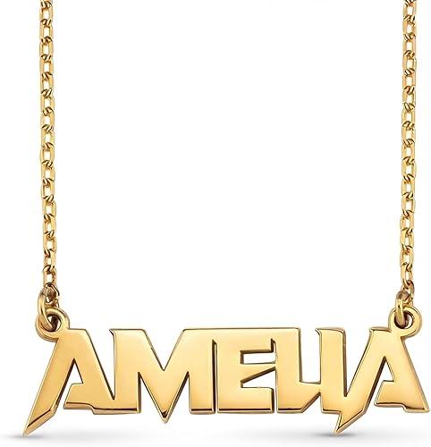 MIONZA Personalized Name Necklace For Women, Name Necklace Custom, Nameplate Pendant, Solid Gold and Gold Plated Options Gift for Her