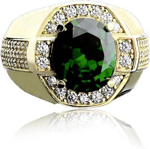 Men's Emerald Rings 10K 14K 18K Gold 2 Carats Emerald Thumb Pinky Signet Rings for Men Birthday Statement Anniversary Ring for Him Size 4-16