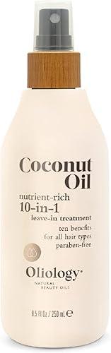 Oliology Coconut Oil 10-in-1 Multipurpose Spray - Leave in Treatment for All Hair Types | Detangles, Controls Frizz, Hydrates & Moisturizes | & Paraben Free (8.5 oz)