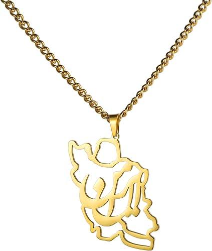 Dreamtimes Iran Map Pendant Necklace Peace Dove Olive Branch Persian Calligraphy Necklaces Stainless Steel Persian-Inspired Jewelry