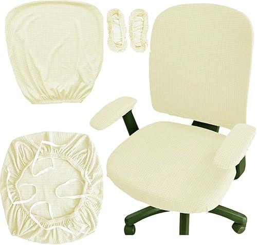 HAPPYDOG 4 Pcs Office Chair Covers Set Stretchable Protective Rotating Computer Chair Seat Covers with Armrest Covers (Beige)