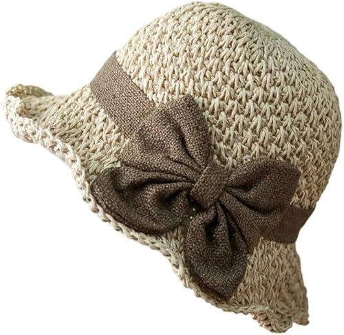 Elegant Woven Straw Sun Hat with Bow Summer Beach Sun Straw Hats for Women Wide Brim Packable Travel Bucket Hats