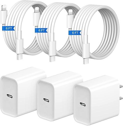 iPhone Fast Charger 3+3Pack 20W USB C Wall Charger with 6FT Fast Charging Cable Compatible with iPhone 14/13/12/11/Pro/Pro Max — 29% off