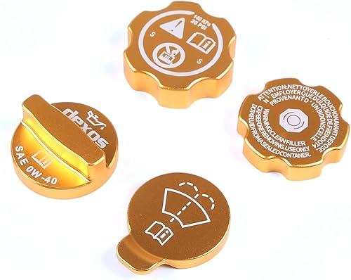 Aluminium Alloy Engine Oil Cap Radiator Cap Washer Cap Brake Fluid Cap Cover Trim Compatible with Chevrolet Corvette C8 2020-2023 2024 2025, Engine Cap Cover Set C8 Accessories 4PCS (Aluminum - Gold)