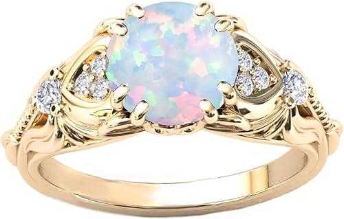 10K 14K 18K Gold Round Cut Gemstone Vintage Rings for Women 1 Carat Gemstone and Moissanite Promise Statement Anniversary Rings Jewelry Gift for Her Size 4-15