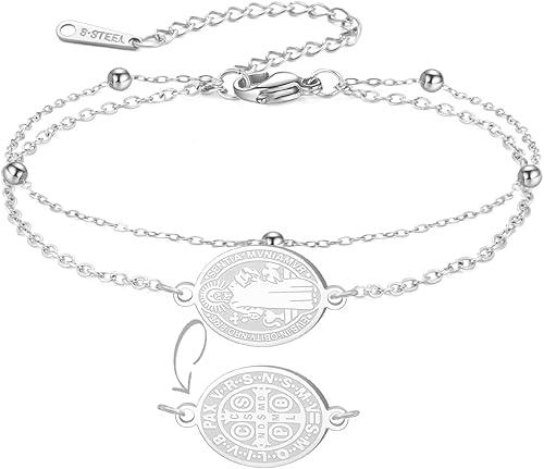 EUEAVAN St Benedict Medal Bracelet Handmade Lucky Red Rope Double Sided San Benito Bracelet Cross Patron Saint Amulet Christian Catholic Jewelry Religious GIft for Women Men