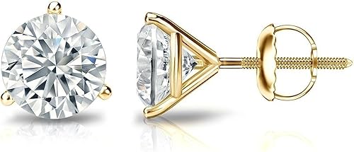 The Diamond Deal IGI Certified .50ct to 5.00 Carat Round Brilliant Lab-Grown Diamond 3-Prong Stud Earrings in 14k Yellow, White or Rose Gold With Screw Back Closure
