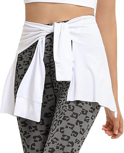 Women Solid Color Yoga Tennis Cover Up Skirt Athletic Workout Running Fitness Tie Up Wrap Hip Covering Scarf Shawl Sports Yog