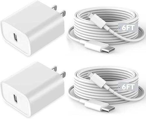 Fast iPhone Charger, iPhone Charger Fast Charging 2Pack Quick Chargers 6ft Long USB C to Lightning Cable Quick Charging Cord USB Charge Block Adapter for iPhone 14 Plus/14 ProMax/13 Mini 12/11/XS/iPad