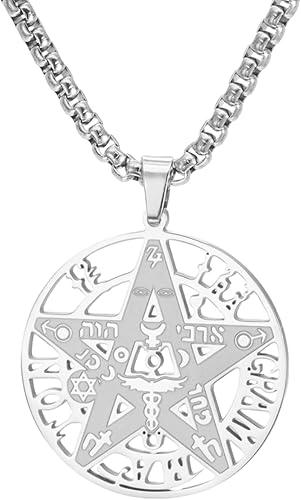 EUEAVAN Tetragrammaton Pentagram Necklace for Men YHVH YHWH Jehovah Pentacle Yeshua Blessed Prayer Hebrew Names of God Wicca Amulet Religion Jewelry Gift for Christian
