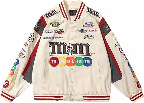 KAYIN Mens Embroidery Jacket Patchwork Baseball Jackets Varsity Retro Casual Sweatshirt Unisex Sport Streetwear Coats Tops