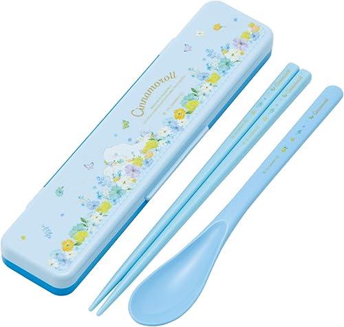 Skater CCS3SA-A Sanrio Cinnamorol, Pastel Vivid Watercolor Flower Girls, Chopsticks and Spoon Set, For Adults, 7.1 inches (18 cm)