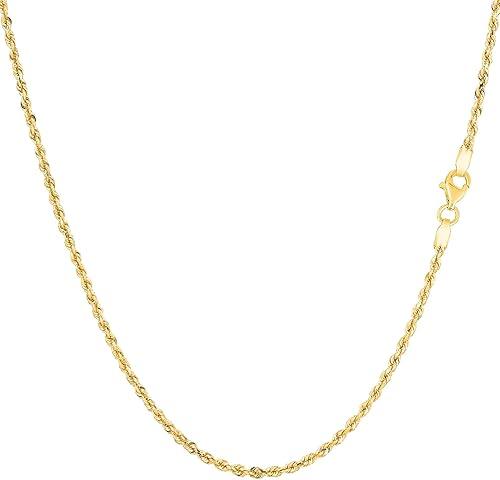 Jewelry Affairs 14k Yellow Solid Gold Diamond Cut Rope Chain Necklace, 1.25mm