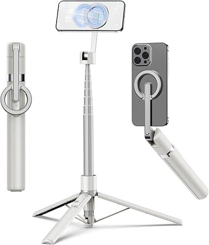 TONEOF 68" Magnetic Selfie Stick Tripod with Aluminum Strong Magnetic Holder for Magsafe, 360° Rotatable Travel Phone Tripod Stand with Metal Ring & Rechargeable Remote for iPhone/Android(Beige Gray) — 13% off