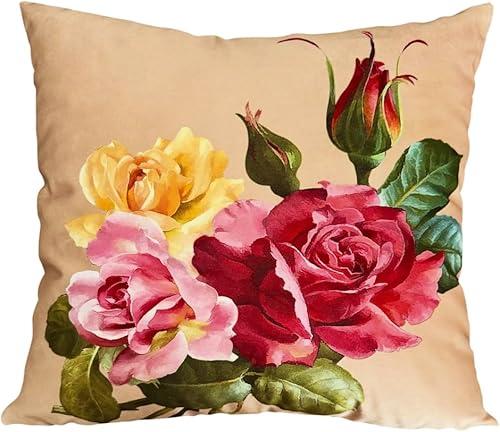 Elegant Floral Rose Throw Pillow Cover, 18x18 Inch Double - Sided Flower Pattern Cushion Case for Living Room, Bedroom Decor