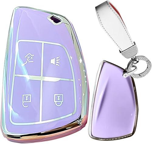 TPU Soft Key Case Cover Fit for Buick Envision Chevy Key Fob Keychain Key Shell Holder Accessories 4 Button Purple