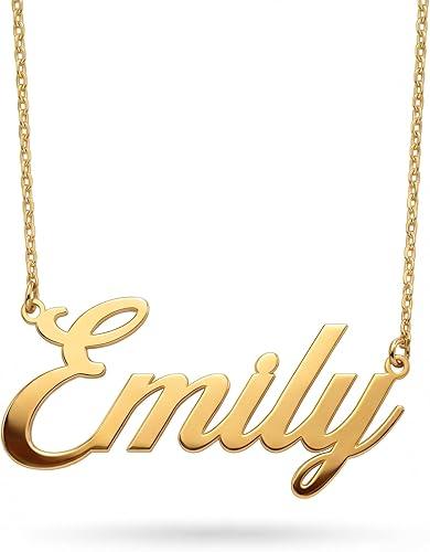 MIONZA 14K Solid Gold Custom Name Necklace For Women, Name Necklace Personalized, Nameplate Customized Pendant, Personalized Jewelry, 14K Solid Gold or Gold Plated Options